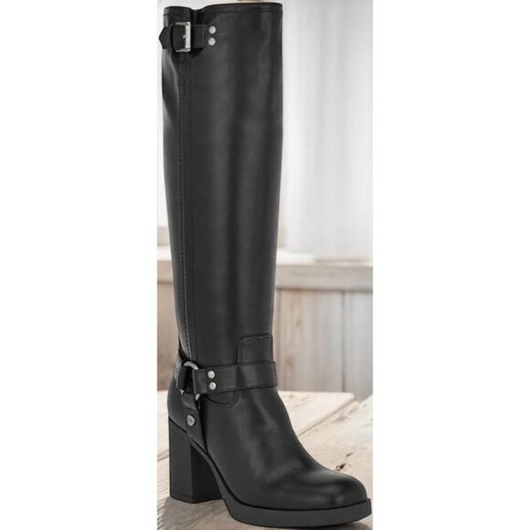 Nine West Women's Black Caba Heeled Harness Square Toe Boots Size 7M NIB - Picture 2 of 5